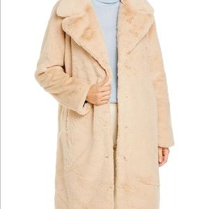 Aqua Faux Fur Coat - Size Medium in Sand